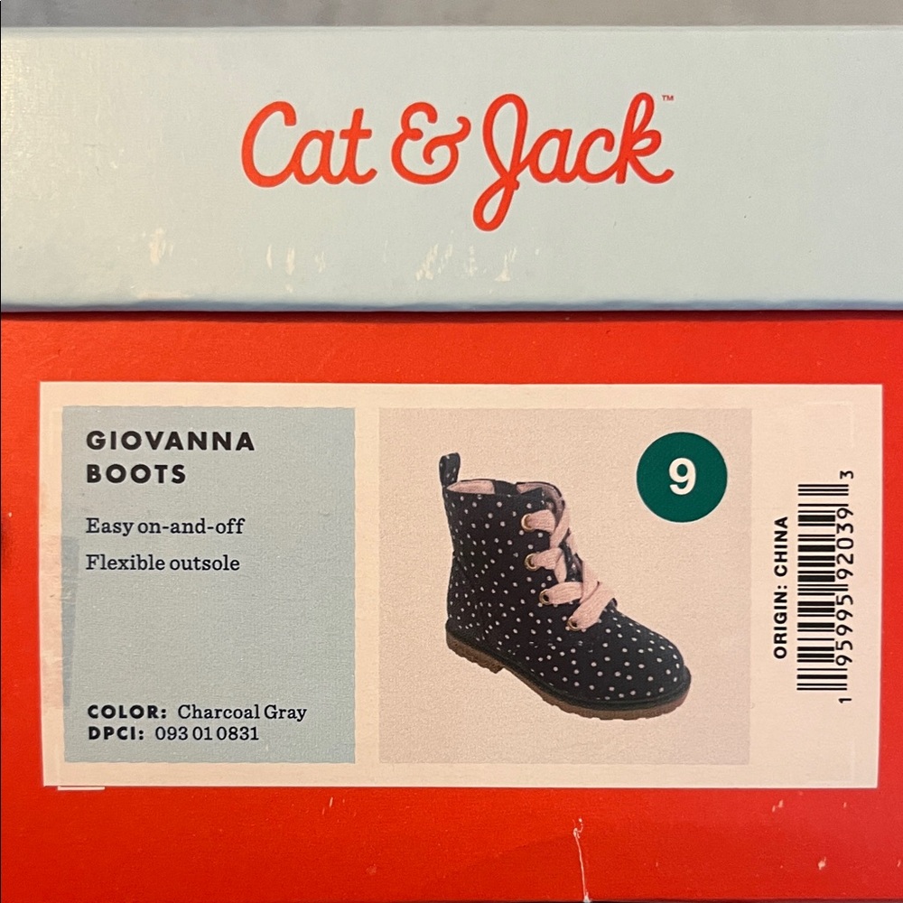 Cat & Jack Charcoal Gray Polka Dot Kids Boots with Pink Laces - Picture 9 of 9